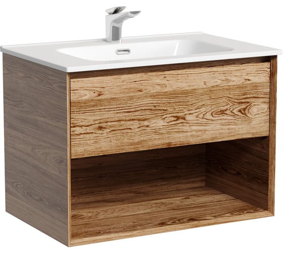 Подвесная тумба Sancos Marmi 1.0 690x445x520 c одним ящиком оснащенным доводчиками скрытого монтажа и открытой нишей, дуб чарльстон, арт. MR1.070ECH
