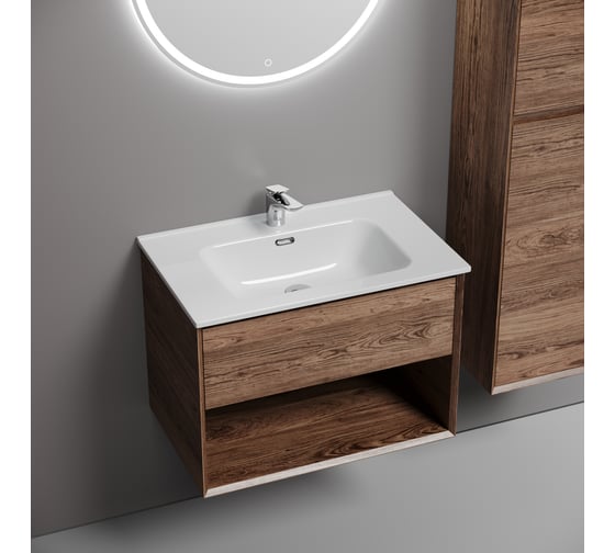 Подвесная тумба Sancos Marmi 1.0 690x445x520 c одним ящиком оснащенным доводчиками скрытого монтажа и открытой нишей, дуб чарльстон, арт. MR1.070ECH