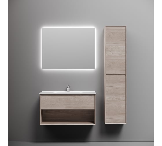 Подвесная тумба Sancos Marmi 1.0 890x445x520 c одним ящиком оснащенным доводчиками скрытого монтажа и открытой нишей, дуб галифакс натуральный, арт. MR1.090EG