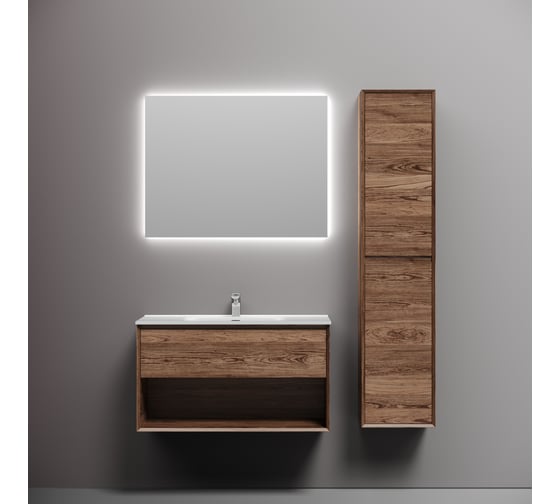 Подвесная тумба Sancos Marmi 1.0 890x445x520 c одним ящиком оснащенным доводчиками скрытого монтажа и открытой нишей, дуб чарльстон, арт. MR1.090ECH