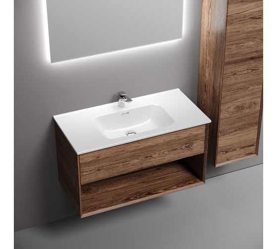 Подвесная тумба Sancos Marmi 1.0 890x445x520 c одним ящиком оснащенным доводчиками скрытого монтажа и открытой нишей, дуб чарльстон, арт. MR1.090ECH