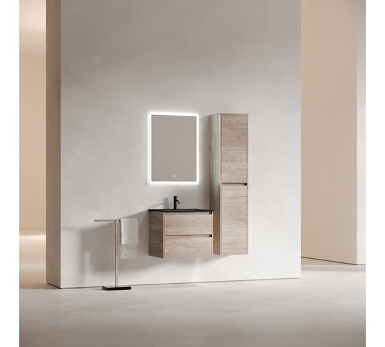 Подвесная тумба Sancos Libra 590x450x500, c двумя ящиками оснащенными доводчиками, дуб галифакс натуральный, арт. LB60EG
