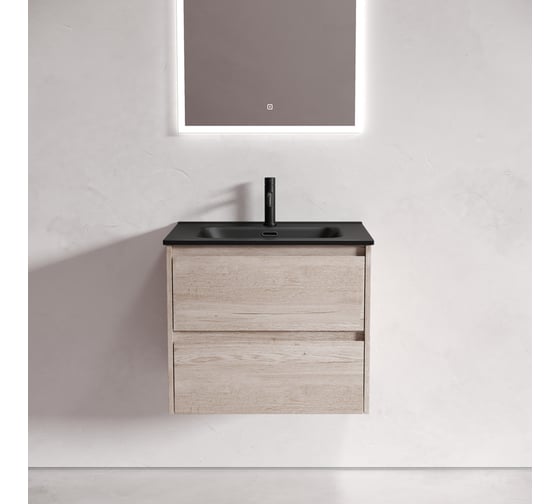 Подвесная тумба Sancos Libra 590x450x500, c двумя ящиками оснащенными доводчиками, дуб галифакс натуральный, арт. LB60EG