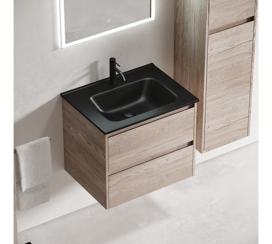 Подвесная тумба Sancos Libra 590x450x500, c двумя ящиками оснащенными доводчиками, дуб галифакс натуральный, арт. LB60EG