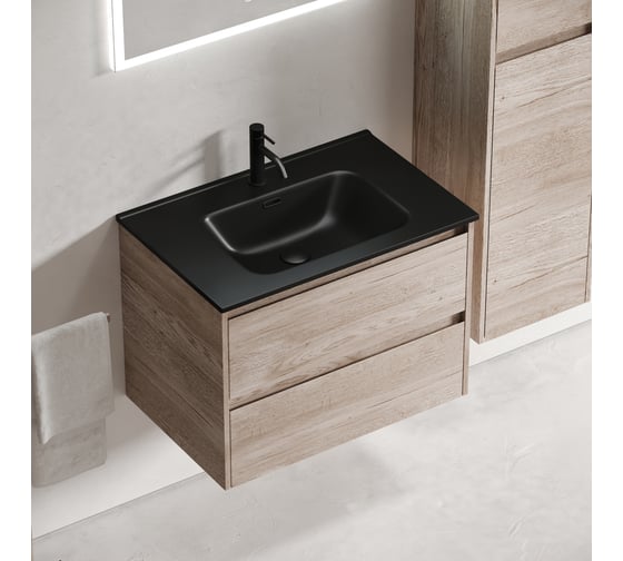 Подвесная тумба Sancos Libra 690x450x500, c двумя ящиками оснащенными доводчиками, дуб галифакс натуральный, арт. LB70EG