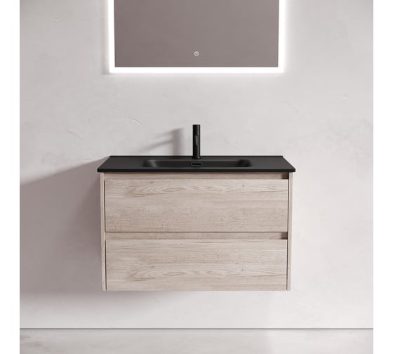 Подвесная тумба Sancos Libra 790x450x500, c двумя ящиками оснащенными доводчиками, дуб галифакс натуральный, арт. LB80EG