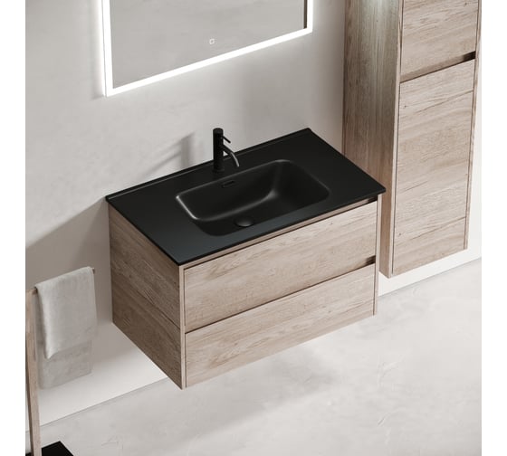 Подвесная тумба Sancos Libra 790x450x500, c двумя ящиками оснащенными доводчиками, дуб галифакс натуральный, арт. LB80EG