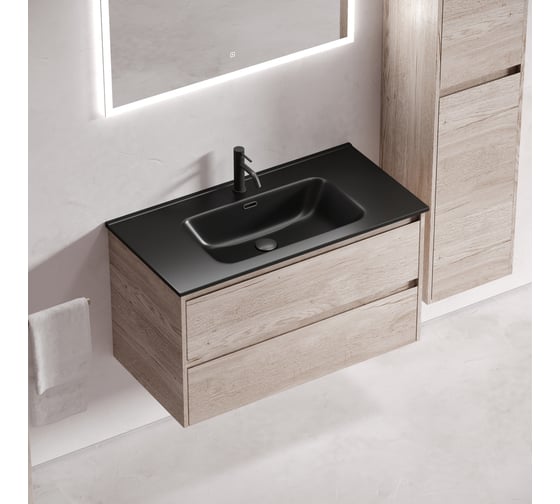 Подвесная тумба Sancos Libra 890x450x500, c двумя ящиками оснащенными доводчиками, дуб галифакс натуральный, арт. LB90EG