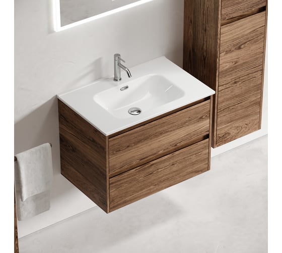 Подвесная тумба Sancos Libra 690x450x500, c двумя ящиками оснащенными доводчиками, дуб чарльстон, арт. LB70ECH