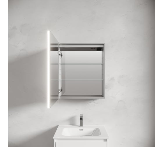Зеркальный шкаф для ванной комнаты Sancos из алюминия Evoke 600x700x136 мм, с LED подсветкой, арт. SC8060