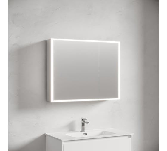 Зеркальный шкаф для ванной комнаты Sancos из алюминия Evoke 900x700x136 мм с LED подсветкой, арт. SC8090