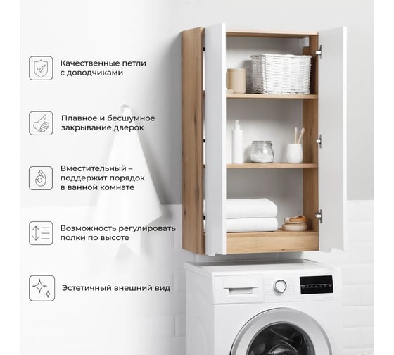 Шкаф пенал для ванной подвесной ИТАНА Nill 60, 600x300x1000, белый глянец 4657836461213