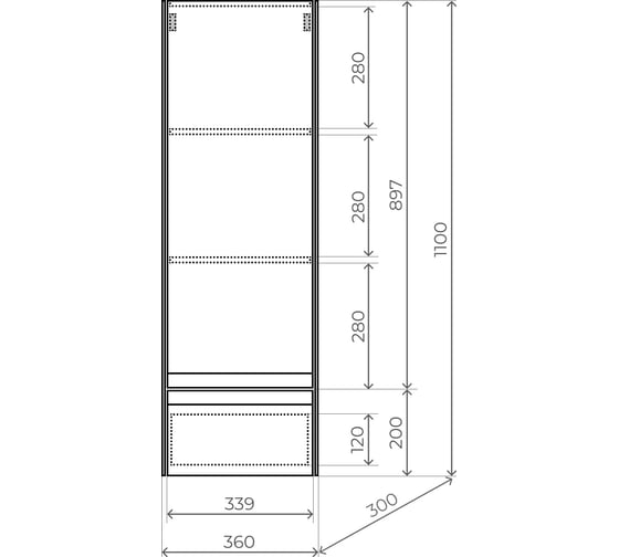 Пенал подвесной Style Line ЛИМА 36, 1 ящик, PLUS, эмаль, графит, ЛС-00002347