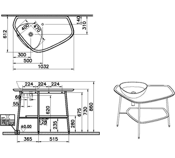 Столешница VitrA PlurAl 100 см, матовый белый, левосторонняя 62571