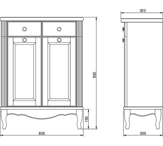 Комод ValenHouse Лиора-65 две корзины, Кальяри, ясень, ручки золото L65_2KКDКЗ