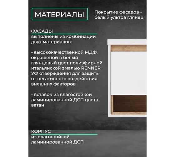 Тумба подвесная Toppus BATISTE 60 под умывальник Style, белый глянец / ватан 9711.023
