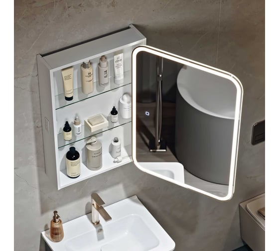 Шкаф зеркальный ALAVANN Cosmetic Light 50, белый ALV1174001