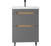 Тумба без раковины RUVANN AQVI 50 в ванную напольная Графит софт, дуб вотан Т.AQVI.П-50НР