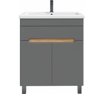 Тумба без раковины RUVANN NIKA 70 в ванную напольная Дуб вотан, графит софт Т.NIKA-GS.П-70Н