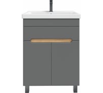 Тумба без раковины RUVANN NIKA 60 в ванную напольная Дуб вотан, графит софт Т.NIKA-GS.П-60Н
