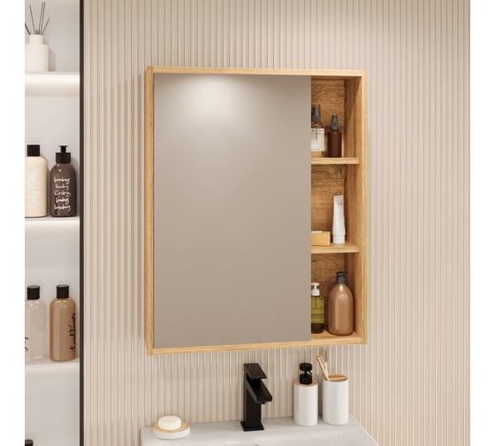 Зеркальный шкафчик RUVANN NIKA 60 в ванную Дуб вотан З.NIKA.ПВ-60 1