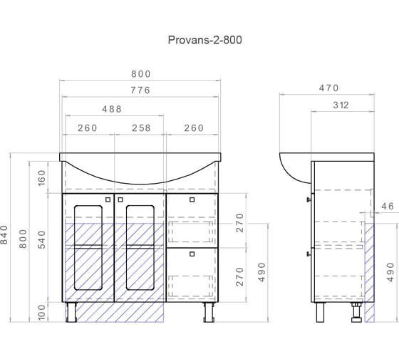 Тумба VIGO Provans 800 (под умывальник Балтика) tn.PRO.BAL.80.2D.2Y