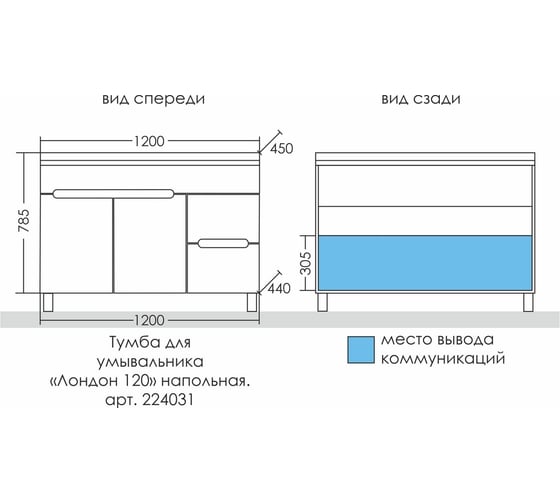 Напольная тумба СаНта Лондон 120 2 ящика, под умывальник Сириус 120 224031