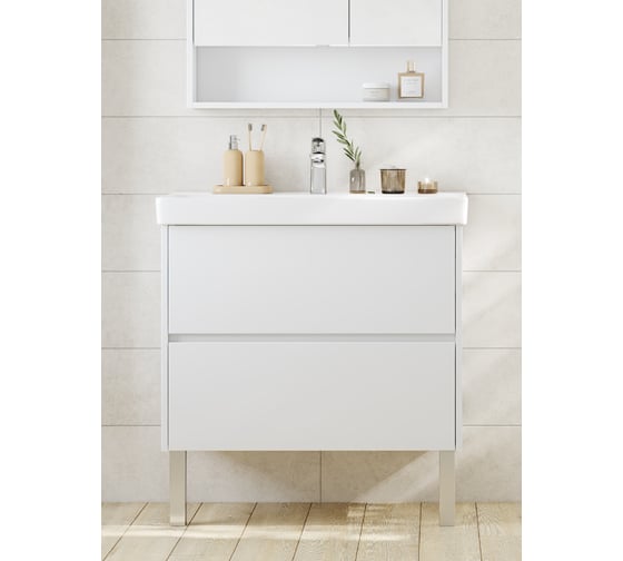 Тумба под раковину AQUATON Сканди 80 белый матовый, белый глянец 1A283001SD010 1