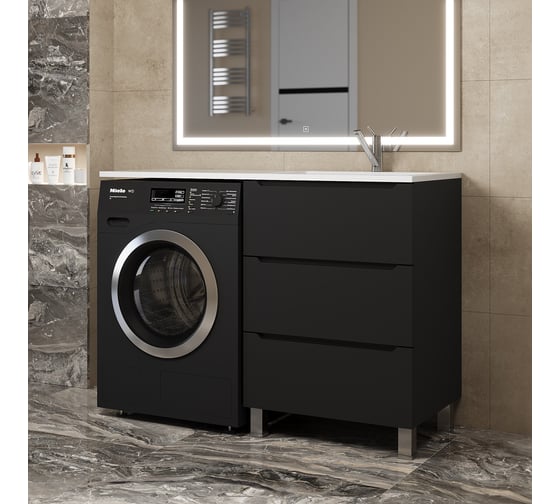 Тумба напольная под стиральную машину uperwood Tanos 60 см, черная, 3 ящика TTanosVMF60B3