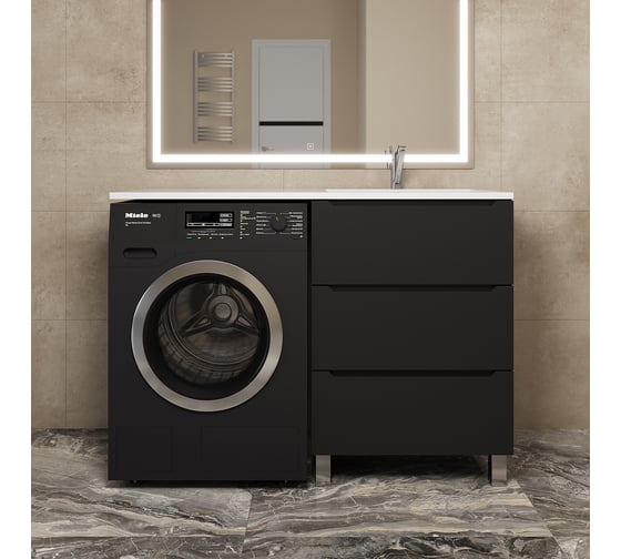 Тумба напольная под стиральную машину uperwood Tanos 60 см, черная, 3 ящика TTanosVMF60B3