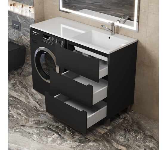 Тумба напольная под стиральную машину uperwood Tanos 60 см, черная, 3 ящика TTanosVMF60B3