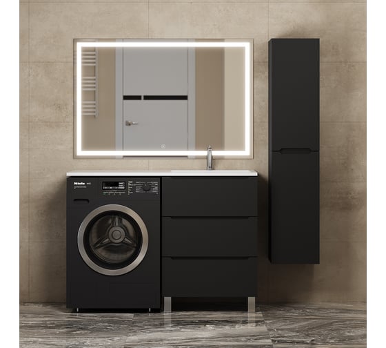 Тумба напольная под стиральную машину uperwood Tanos 60 см, черная, 3 ящика TTanosVMF60B3