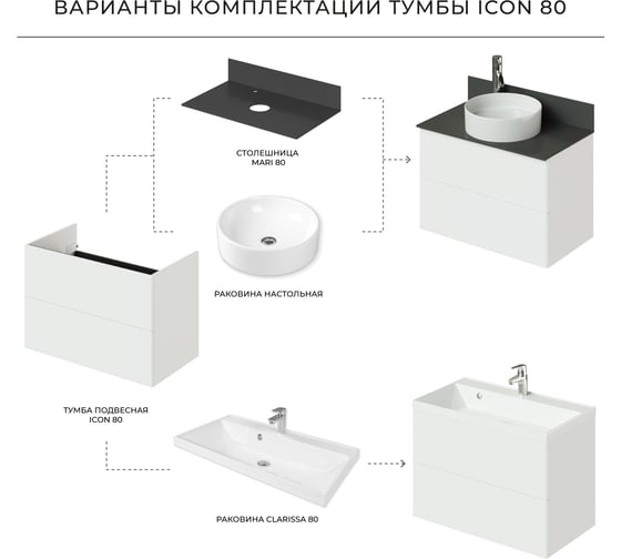 Тумба со столешницей подвесная ИТАНА Icon 80 805x454x551 Белый глянец 4657792957874