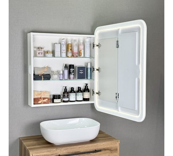 Шкаф зеркальный ALAVANN Cosmetic Light 70 белый ALV1220001