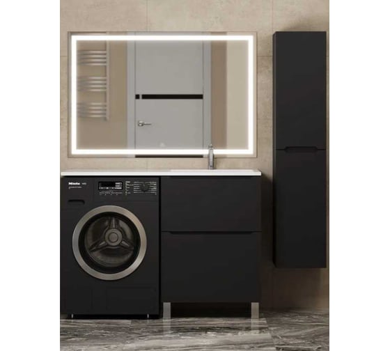 Тумба под стиральную машину Uperwood Tanos 60 см, напольная, черная, 2 ящика TTanosVMF60B2