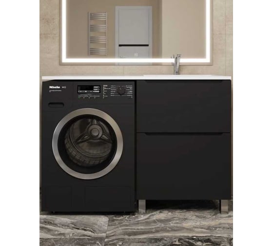 Тумба под стиральную машину Uperwood Tanos 60 см, напольная, черная, 2 ящика TTanosVMF60B2