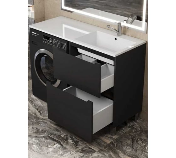 Тумба под стиральную машину Uperwood Tanos 60 см, напольная, черная, 2 ящика TTanosVMF60B2