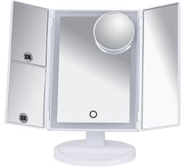 Зеркало настольное с подсветкой BRABIX 24x18см, складное, увеличение х2, х3, х10, белое 609337