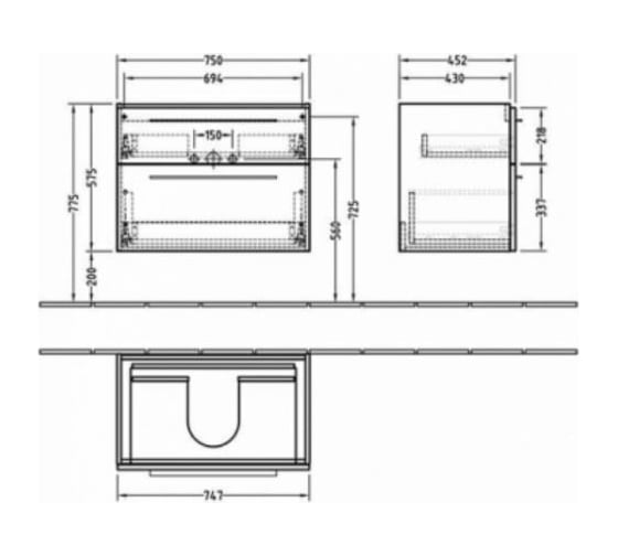 Тумба под раковину Villeroy & Boch Verity Design шгв 750x450x575 цвет-вяз импрессо B02100PN