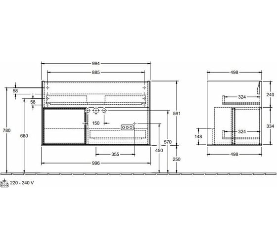 Тумба под раковину Villeroy & Boch Finion шгв 996x498x591 цвет-белый глянцевый F030MTGF
