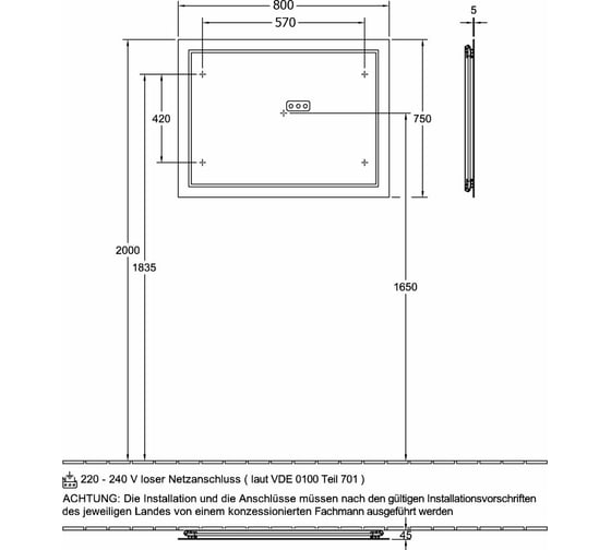 Зеркало Villeroy & Boch Finion 800x45x750 F6008000