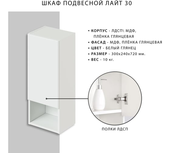 Подвесной шкаф ИТАНА Лайт 30 4627189085992