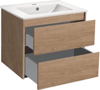 База под раковину VINCEA Gio 600 подвесная, 2 выкатных ящика soft-close, N.Oak. VMC-2G600NO