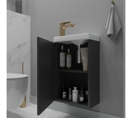 Подвесная тумба для ванной ЗОВ Монови Слим 40 к раковине 40697201 Антрацит MS40G 1