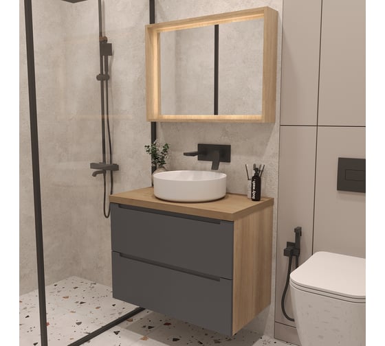 Тумба под раковину-столешницу ЗОВ Дион 100 Графит мат-Дуб D100GD 1