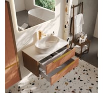 Тумба для ванной ЗОВ Валенсия 100, к раковине 40697021, цвет бежево -роый, столешница - белая, V100L-KPW