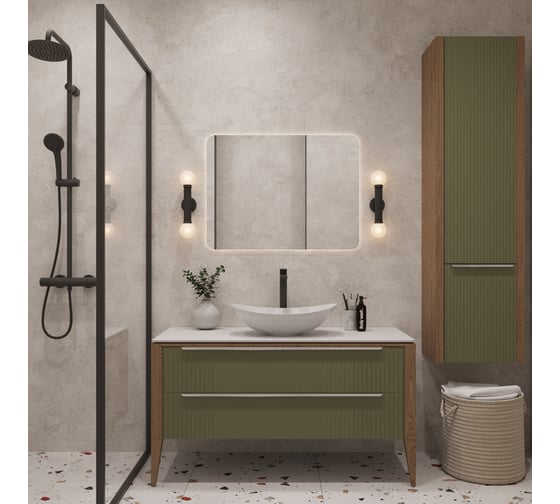 Тумба со столешницей ЗОВ Валенсия 100, Зеленый тростник Столешница компакт-плита, Белая V100Z-KPW 1