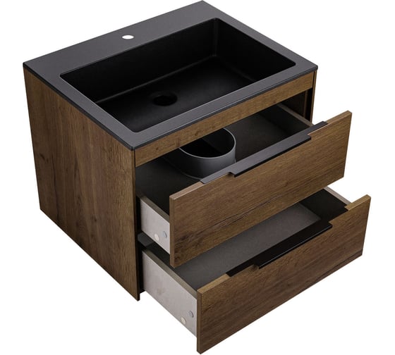 База под раковину VINCEA Chiara 2D 600 подвесная, 2 выкатных ящика soft-close, T.Oak. VMC-2C2600TO 1