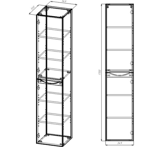 Шкаф подвесной VINCEA Mia 1700x350x350, Beton, левый VSC-2M170BT-L