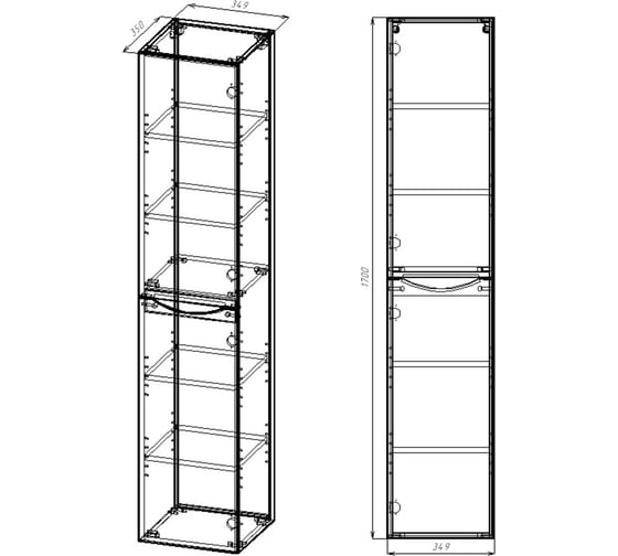 Шкаф подвесной VINCEA Mia 1700_350_350, R.Wood, правый VSC-2M170RW-R